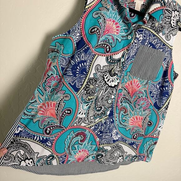 Chico's No-Iron Sleeveless Paisley and Stripes Button-Back Shirt Size 2.5 (L 14) - Picture 5 of 12